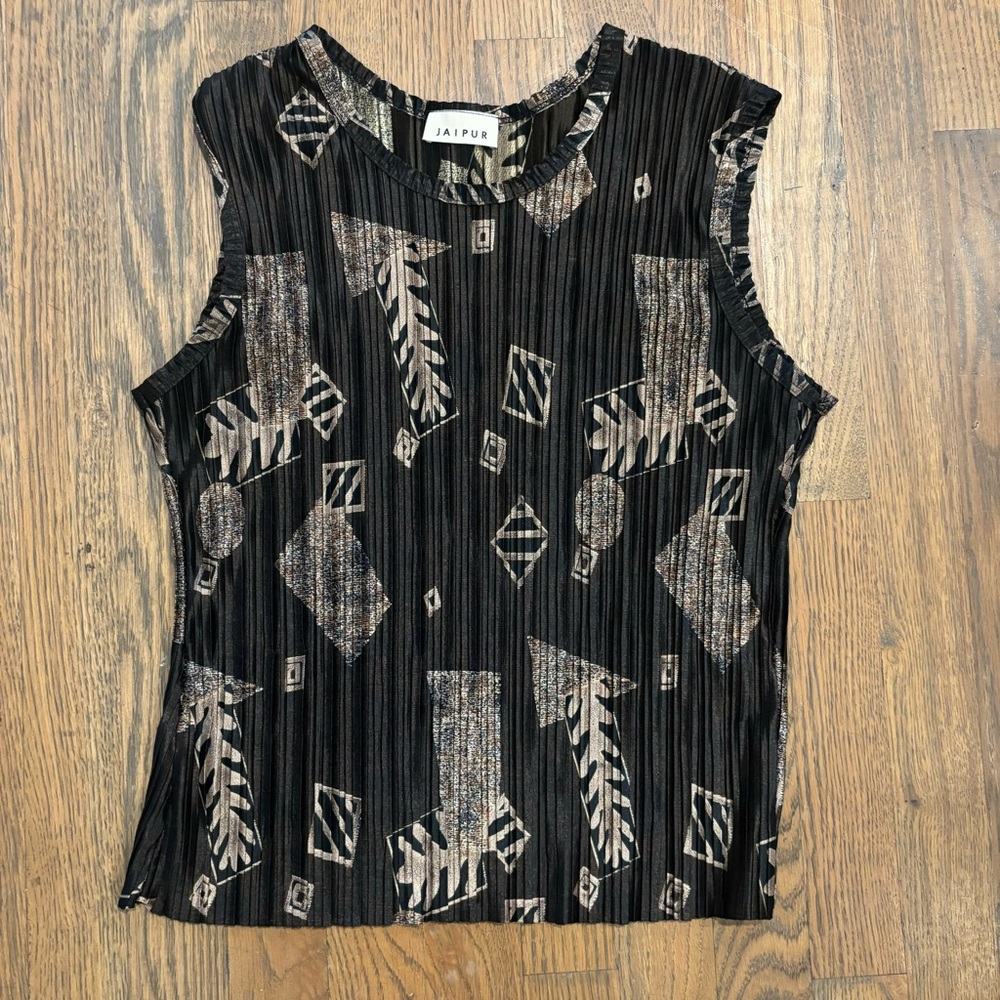 Vintage Y2K Jaipur Abstract Print Pleated Sleeveless Top